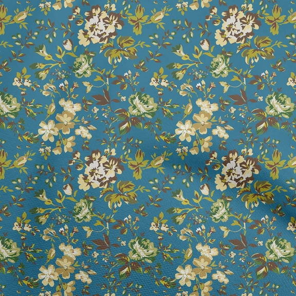 oneOone Polyester Spandex Teal Blue Fabric Florals Dress Material Fabric Print Fabric By The Yard 56 Inch Wide