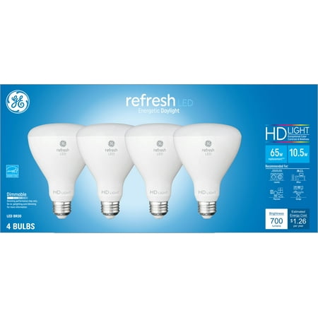 GE Refresh LED Indoor Floodlights, 65 Watt Eqv, Daylight, BR30 Light Bulbs with Beam Spread, 4pk
