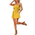 thumbnail image 4 of INSPIRAR CHIC Mono Sin Mangas con Volantes para Mujeres, Sin Hombros, Cintura Elástica, Color Mostaza, Talla S, 4 of 5