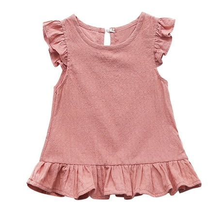 

NECHOLOGY Undershirts for Toddler Girls Girl Baby Color Tops Blouse Cotton Kids Fly Sleeve Ruffle Solid Dance Bra Tops for Girls Shirt Pink 12-18 Months
