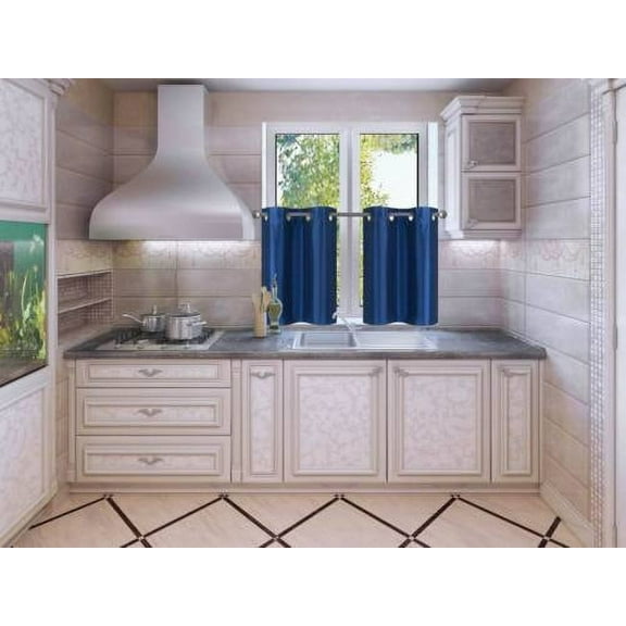 1SET D2 ROYAL Solid Linen  Grommet Treatment Traditional  Curtains for Short Windows, Livingroom, Bathroom, Kitchen, Nursery  Two (2) Piece Faux Silk Blackout Tier Panels 30" Wide x 24" Length Each