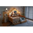 thumbnail image 6 of Newest Wood Full Size House Platform Beds with LED, Storage Shelves, Drawers , Guardrail, Natural, 6 of 9