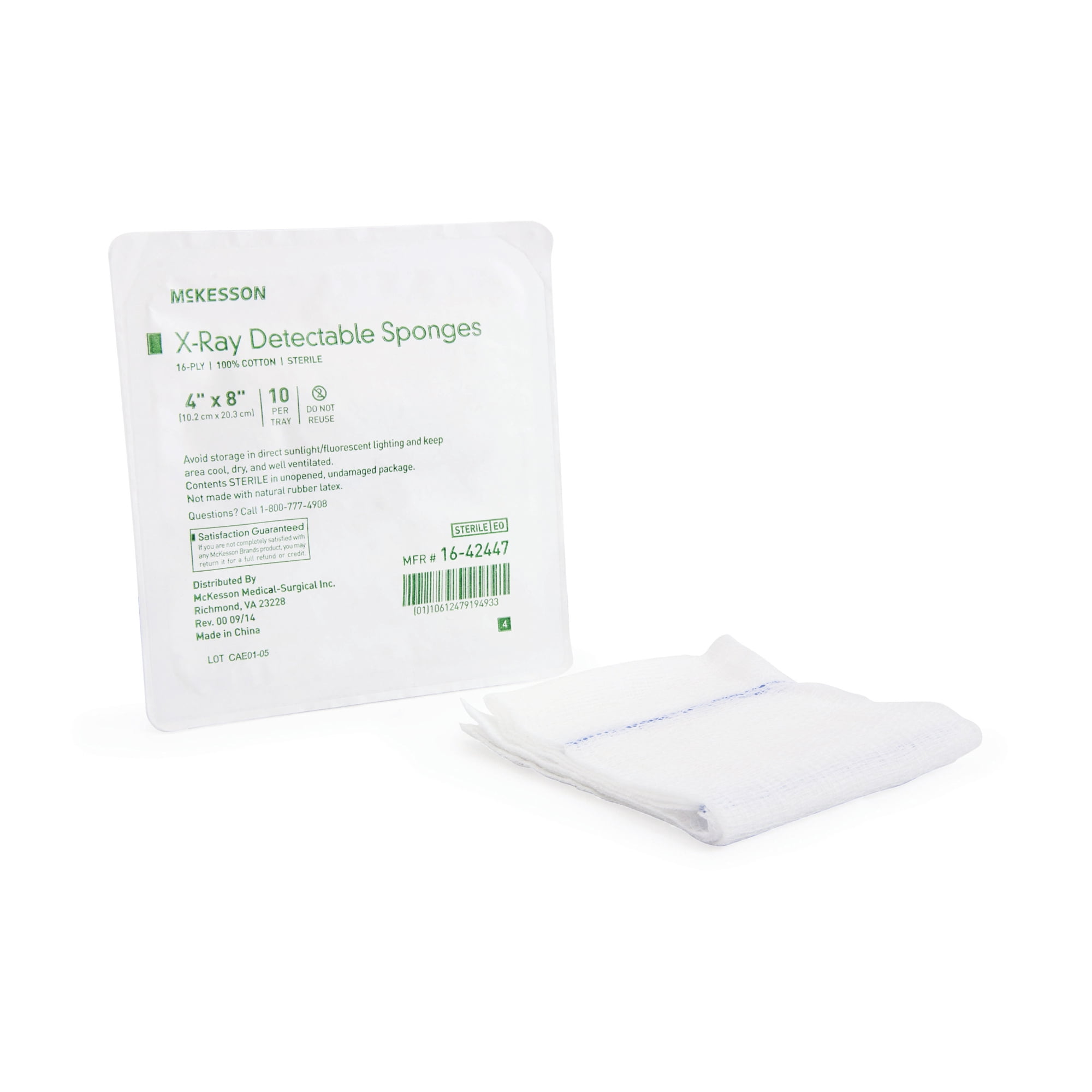 McKesson X-Ray Detectable Gauze Sponges, 16-Ply - Sterile, 4 in x 8in, 10 per Pack, 80 Packs, 800 Total