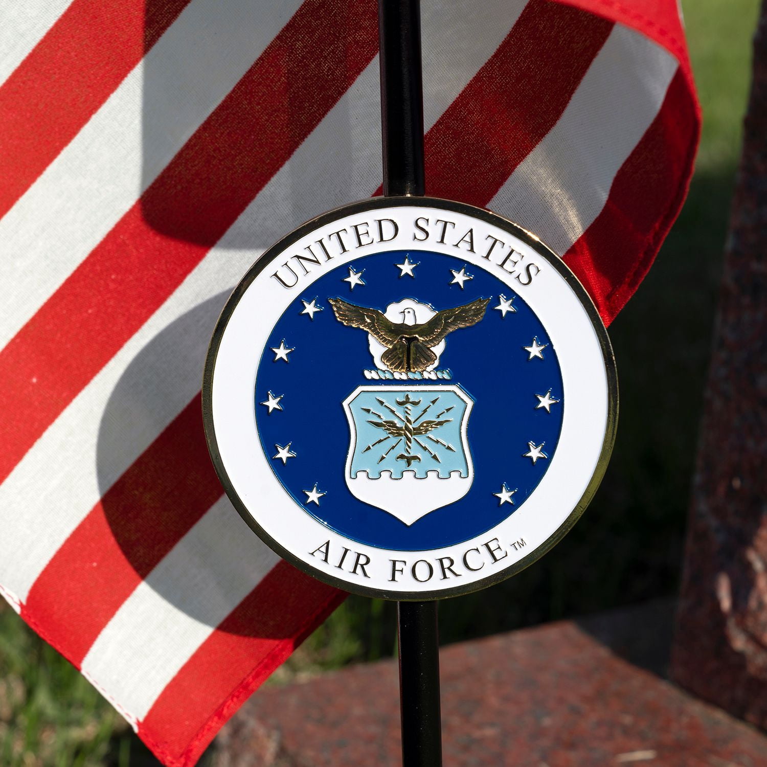 Allied Air Force Veteran Grave Marker With 30 Inch Tall American Cemetery Flag