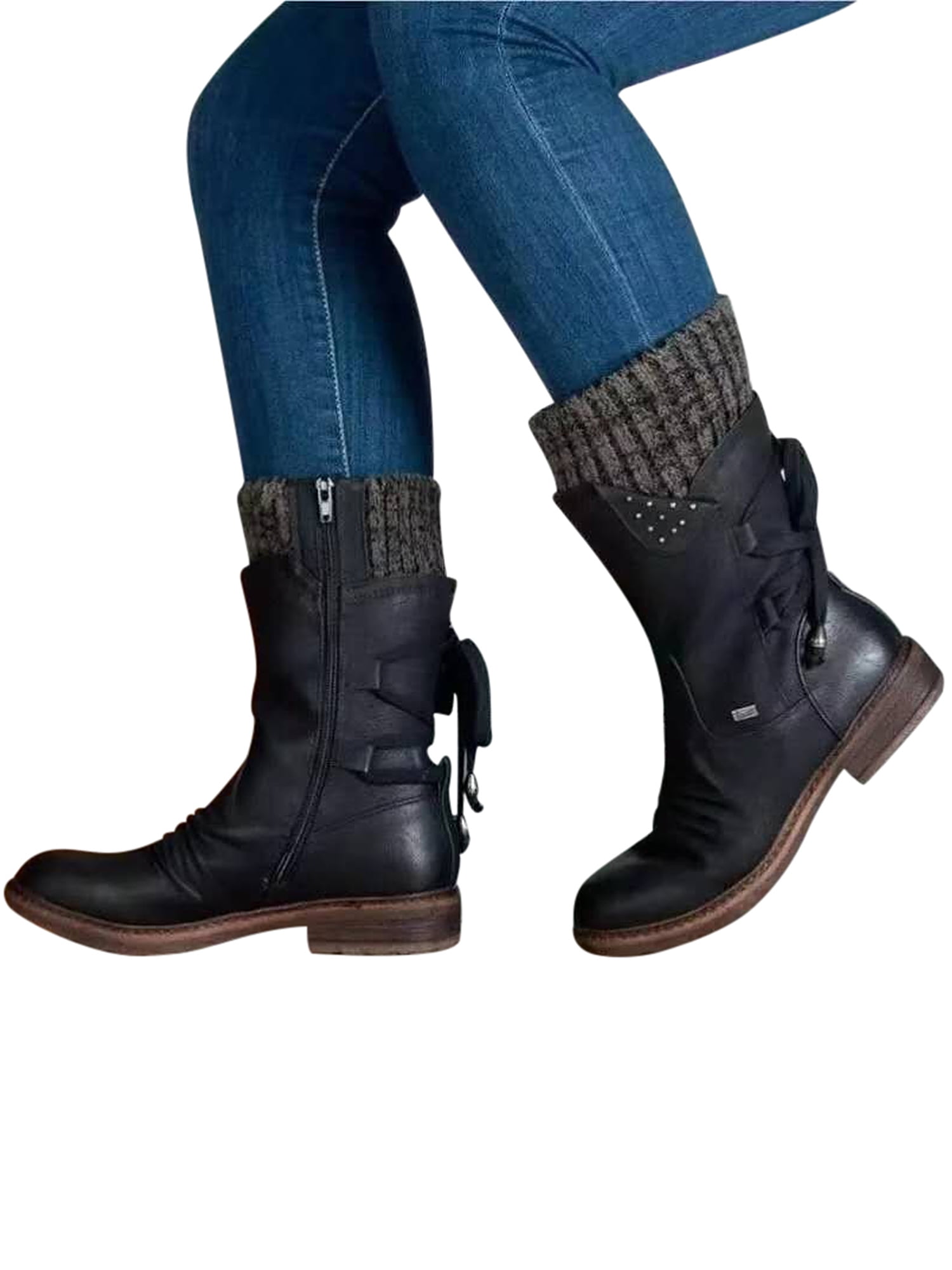 Women's Plush Winter Boots Tasseled Mid-Calf Warm Cozy Black Brown Size 5-10 New 