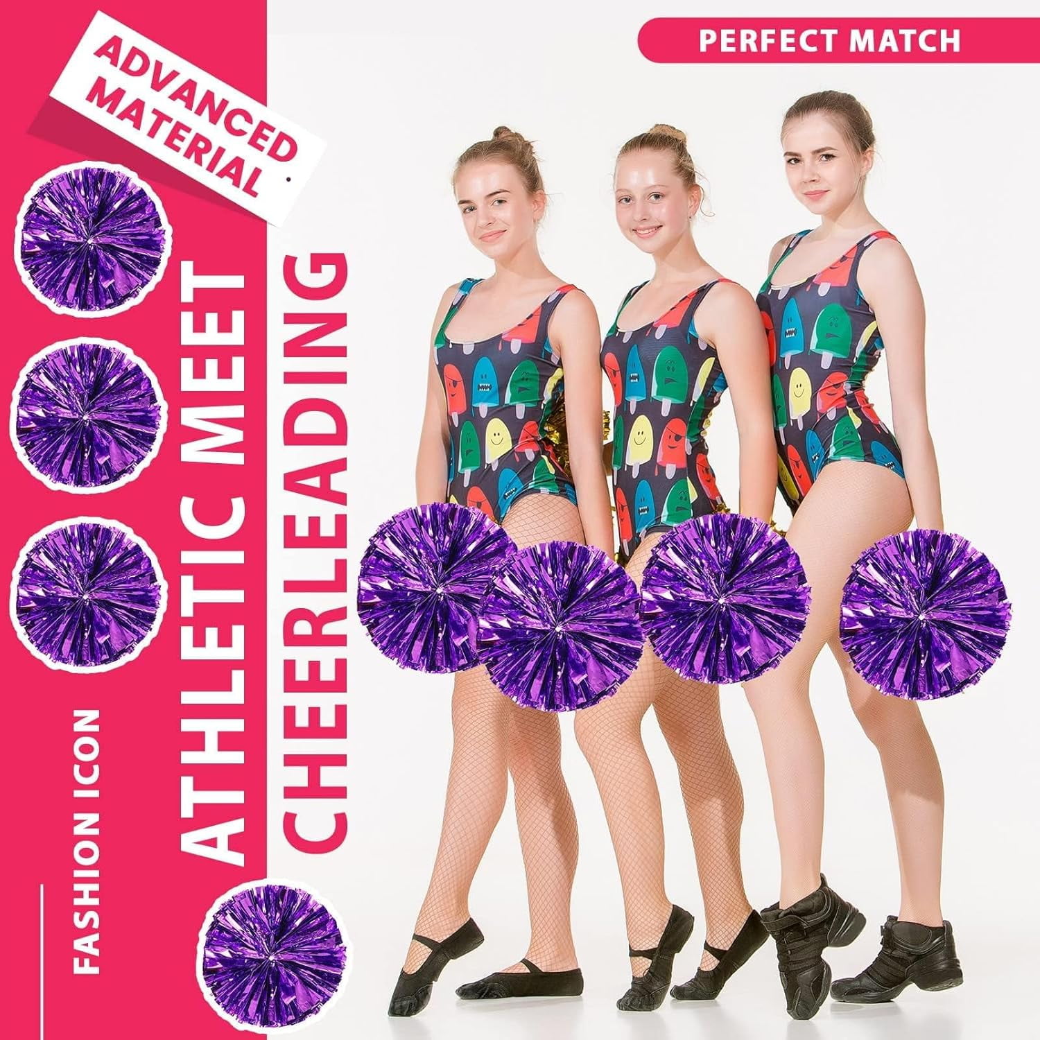 Zhangyh Pom Poms Cheerleading,Fluffy Cheerleader Pompoms with Finger Ring Handle,Metallic Pom Poms Cheerleading for Children Adults Sports Competition Holiday Celebration