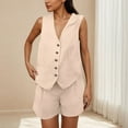 thumbnail image 2 of QATAINLAV Linen Sets for Women Sleeveless Button Down V Neck Vest Waistcoat and Shorts 2 Piece Outfits Business Casual Dressy Clothes, Beige, M, Mothers Day Gifts, 2 of 6