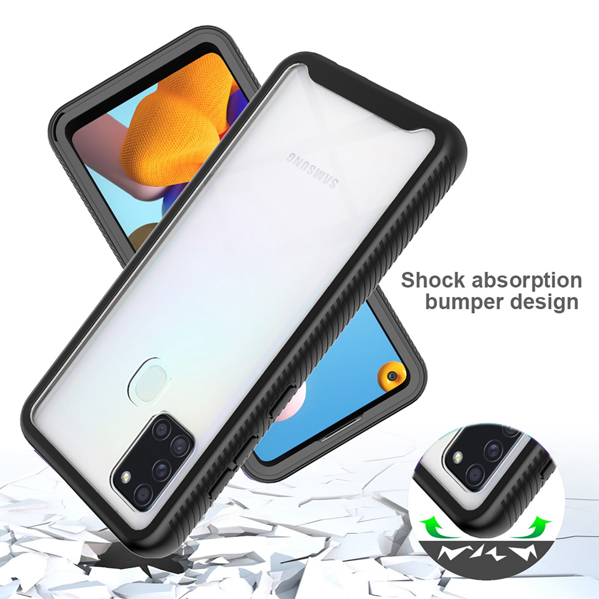 TPU//PC Shockproof Phone Cover with 360/° Kickstand Armor Bumper Protective Shell Black TANYO Case for Samsung Galaxy A21S