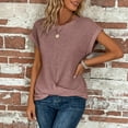 thumbnail image 3 of Uootdi Waffle Knit Tops for Women Summer Crew Neck Tunic Shirts Cap Sleeve Knit Pullover Tank Top Fashion Clothing Gift, 3 of 6