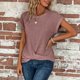 thumbnail image 4 of Xuyuer Women's Crew Neck Short Sleeve Knit Side Loose Solid Color Casual Top, Relaxed Fit Sweater Tee for Spring Summer Layering,Cozy Everyday Wear, 4 of 6