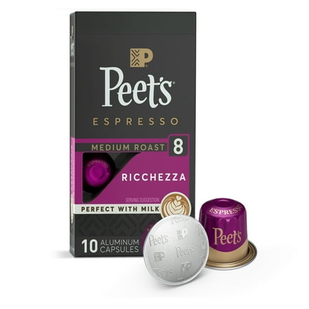 Peet s Coffee Ricchezza Premium Medium Roast Intensity 8 Espresso Coffee Pods  10 Count