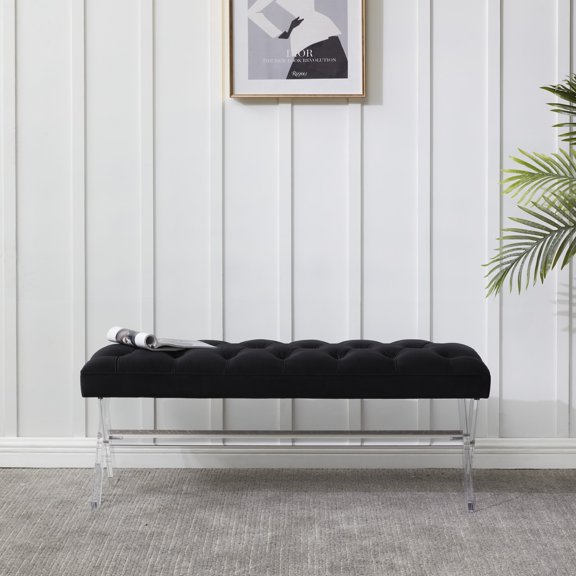 SAFAVIEH Couture Tourmaline Solid Velvet Glam Bench with Acrylic Frame, Black
