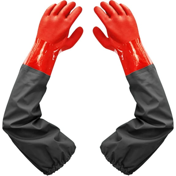 25" Long Rubber Gloves, Long Waterproof Gloves and Heavy Duty Waterproof Gloves for Chemical and Acid Work
