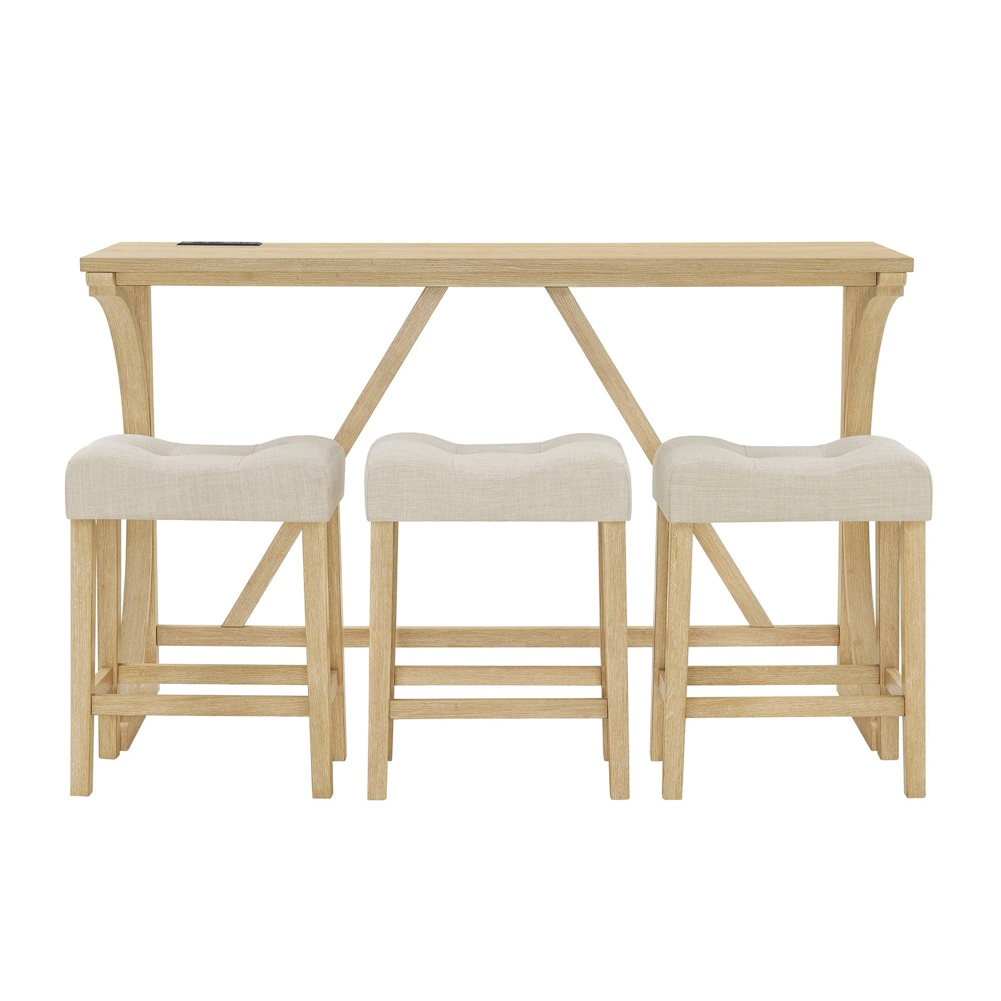 Aukfa Kitchen Dining Table Set for 3,Bar Table Set with Power Outlet,Industrial Breakfast Table Set,Oak