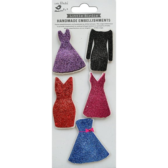Little Birdie 3D Embellishments 5/Pkg-Party Wardrobe