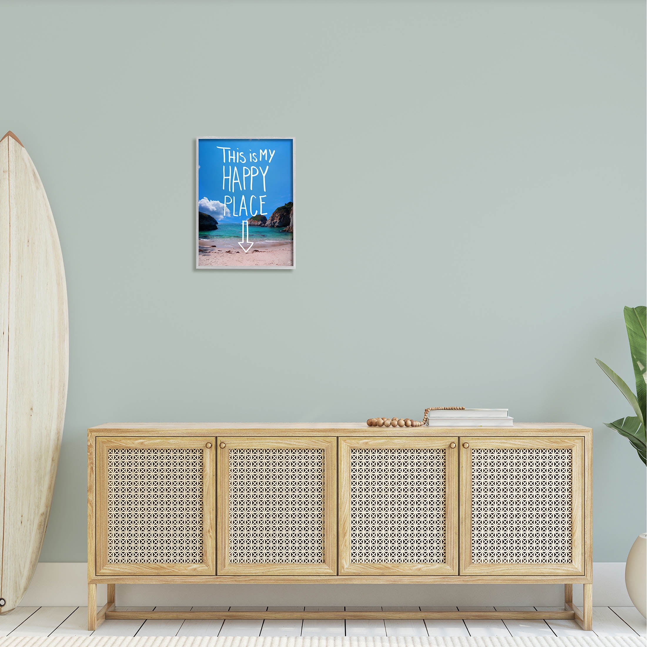 Stupell Industries My Happy Place Summer Beach Graphic Art Gray Framed Art Print Wall Art, Design by K. Kaufman