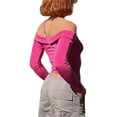 thumbnail image 6 of Womens Elegant Off Shoulder Long Sleeve Slim Fit Stretch Blouse Top Tee Backless Ribbed Knit Wrap Tee Crop Top, 6 of 10
