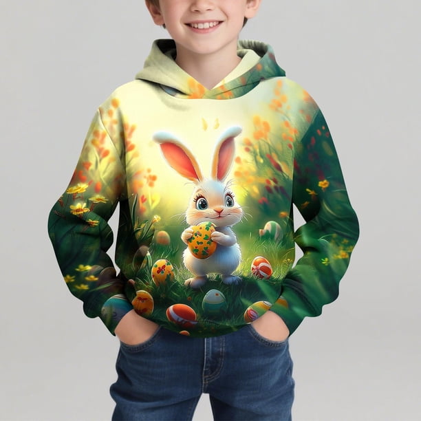 Sudadera con capucha para niño, para niño, con estampado de Feliz Día de Pascua, color, manga larga, informal, deportiva, con capucha, sudadera con capucha de manga larga, top con inserciones en los h