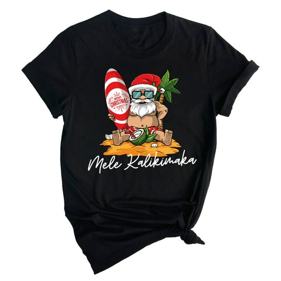 Mele Kalikimaka T-Shirt, Merry Christmas Shirts for Women & Men, Beach Vacation Tee, Xmas Holiday - Black