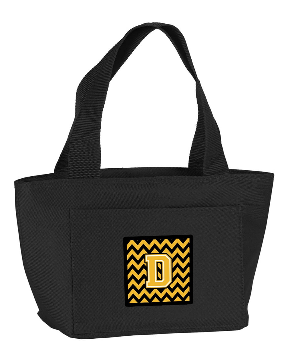 Caroline's Treasures CJ1053DBK8808 Letter D Chevron Black and Gold Lunch Bag , Large