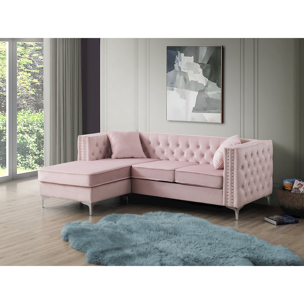 Glory Furniture Paige Sofa Chaise in Pink Color