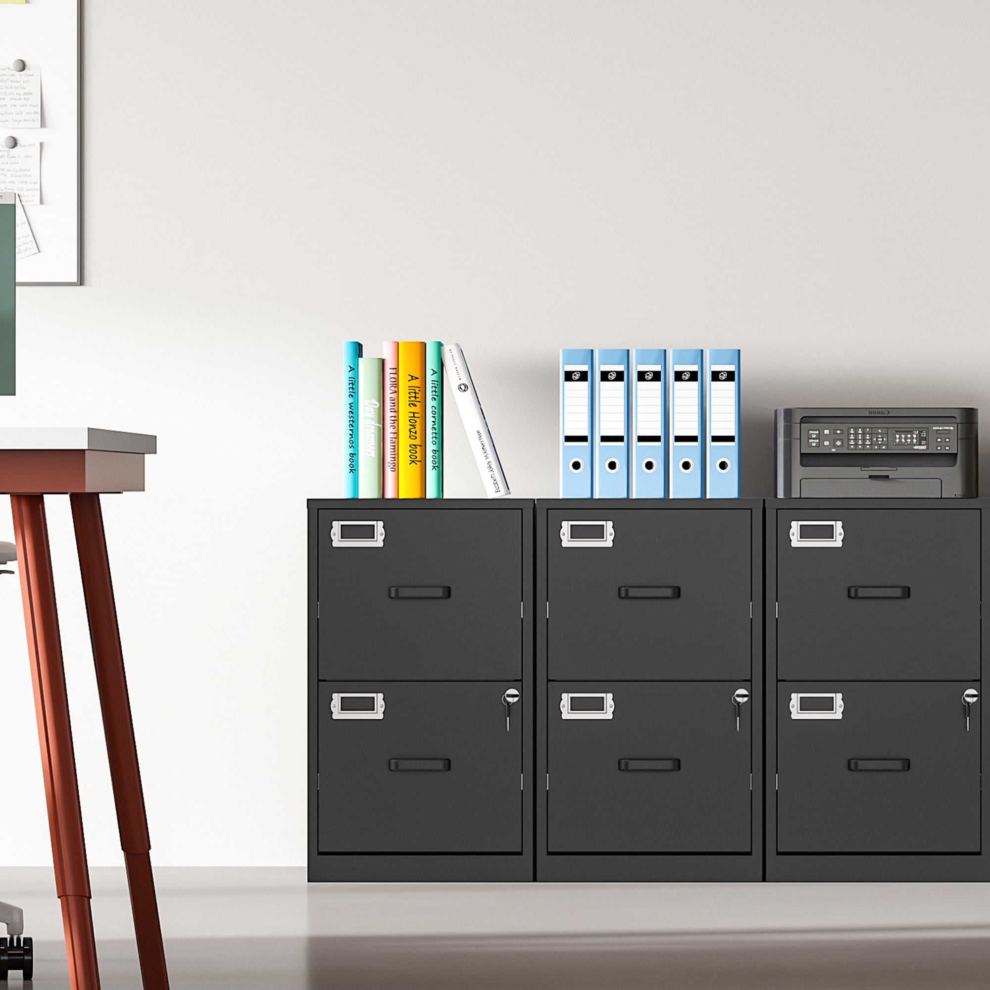 Fesbos 2 Drawer Metal File Cabinet with Lock, Steel Filing Cabinets for Home Office,Fits A4/F4/Letter, Easy Assemble (Black）