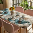 thumbnail image 3 of Teal Tulip Butterfly Table Cloths for 3 Foot Rectangle Tables, Beige Turquoise Floral Vintage Rustic Patio Waterproof Elastic Fitted Tablecloths, Washable Rectangular Table Cover for Camping, 3 of 8