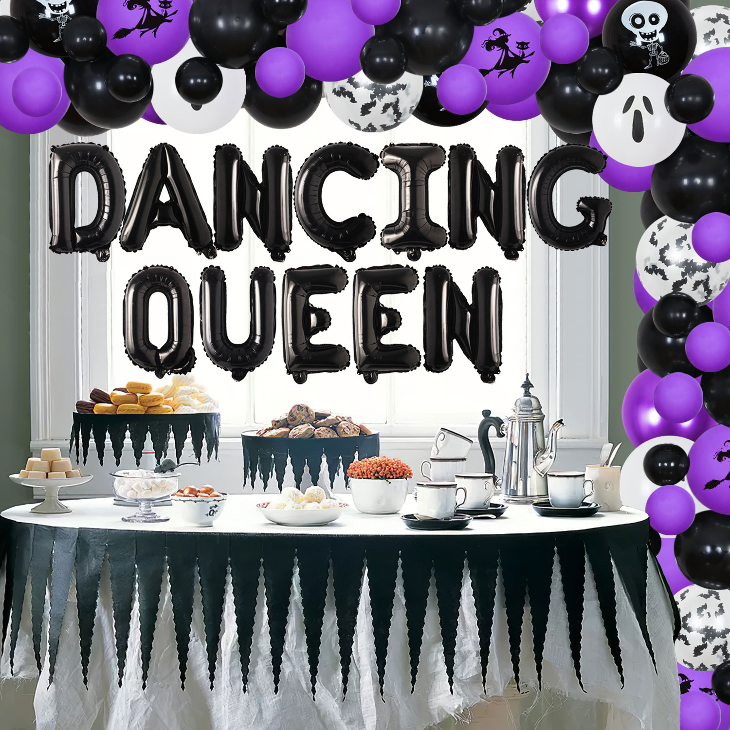 94Pcs Purple Balck Dancing Queen Party Decorations Halloween Balloon Arch Garland Kit 4D Disco Dancing Queen Foil Balloons 3D Bat Wall Stickers for Dancing Queen Bachelorette Party Decor Supplies