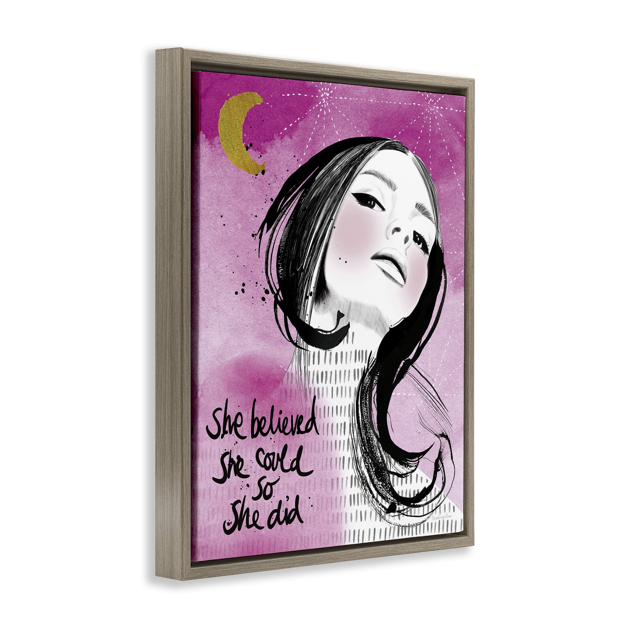 Stupell Industries Inspirational So She Did Novelty Painting Brown Floater Framed Art Print Wall Art, 25 x 31
