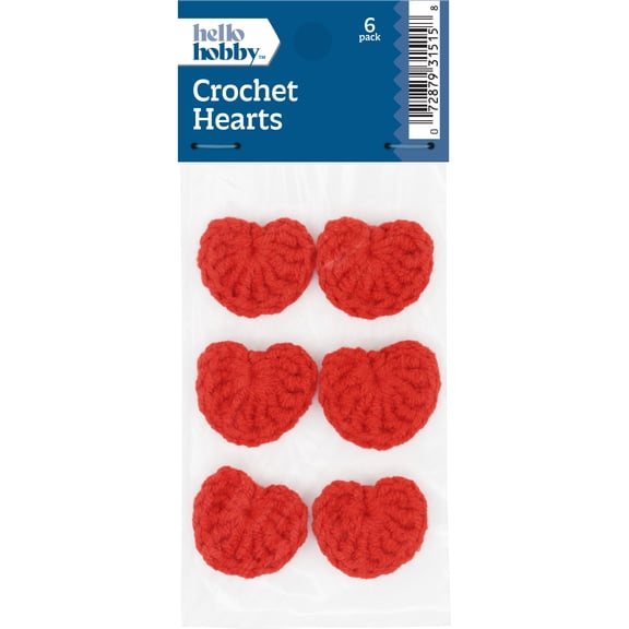Hello Hobby Accessory Crochet Hearts, Red, 6 piece