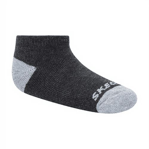 Skechers Kids Boys' 10 Pack 1/2 Terry No Show Socks, Grey/Black, 5-6.5