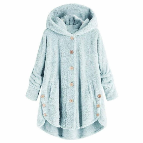 Prolriy House Coat Womens Coats Women Plus Size Button Plush Tops Hooded Loose Cardigan Wool Coat Winter Jacket Winter Coats for Women Light Blue XXXXXL