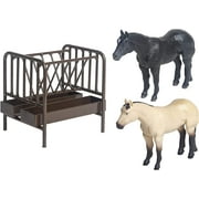 Little Buster Toys Priefert Pasture Horse Feeder with Black and Buckskin Quarter Horses