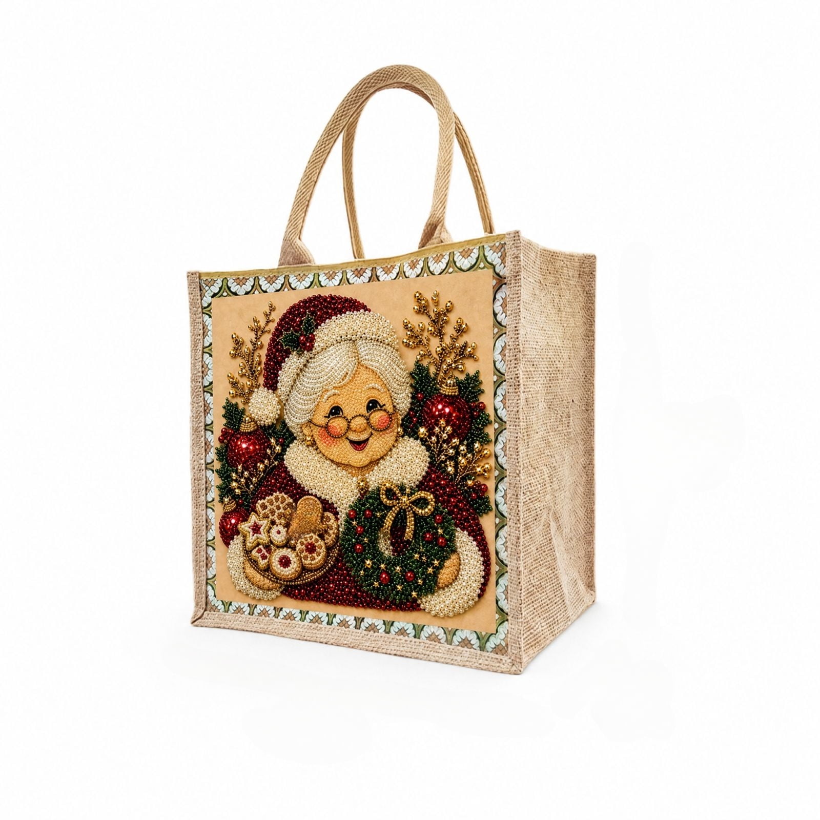 Claus Beaded Shopper Bag Holiday Craft Gift Set with Diamond Art Tool Kit