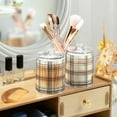 thumbnail image 3 of Yayeee 2 Pack Qtip Holder Bathroom Cotton Swab Canister with Lid Clear Dispenser Set, Beige Plaid Pattern, 3 of 6