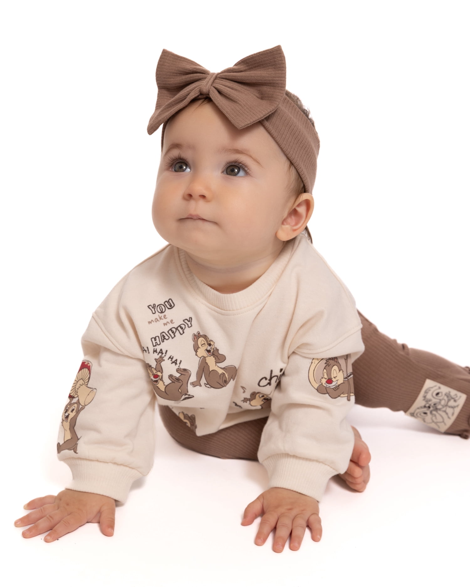 Disney Classic Chip n Dale Baby Girls Crewneck Sweatshirt, Leggings and Headband Set, 3-Piece, Sizes 0/3M-24M