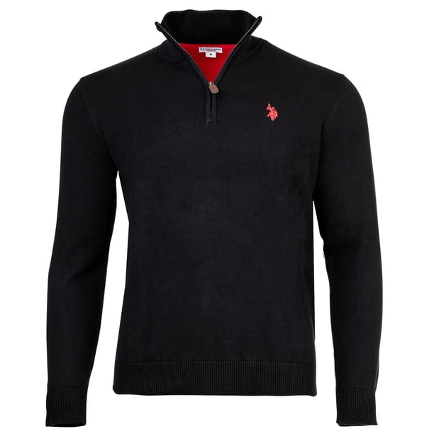 U.S. POLO ASSN. Jersey de punto para hombre con cuello alto, media cremallera y logotipo, algodón Negro M (Medium)