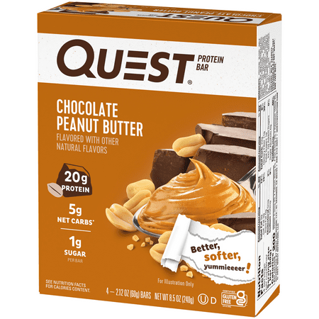 (3 pack) Quest Protein Bar, Chocolate Peanut Butter Flavor, High Protein, Gluten Free, 2.12oz, 4 Count