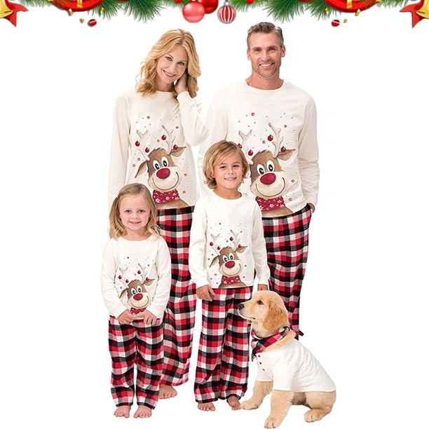 Conjunto de pijamas navideños familiares a juego Ropa de Año Nuevo 2024 Padre, mamá y yo Top de ciervo Pantalones a cuadros rojos Ropa de dormir Conjunto de pijama