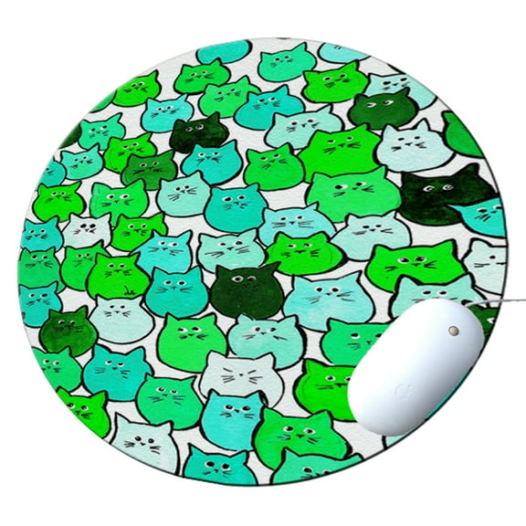 KuzmarK Round Mousepad / Hot Pad / Trivet - Very Green Tiny Chubby Kitties Art by Denise Every