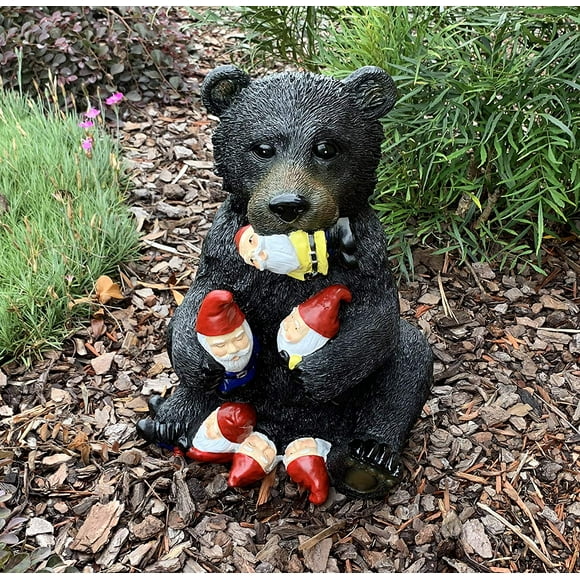 DeLeon Collections Jumbo Black Bear/Garden Gnome Statue Lawn Patio Art Sculpture