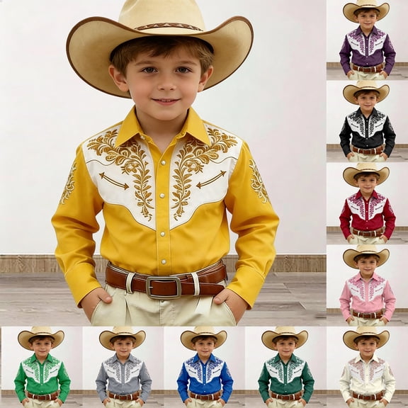 Girls Tshirts Kids Western Cowboy 3D Print Long Sleeve Button Down Shirt Girls Tops Black 4-5 Years