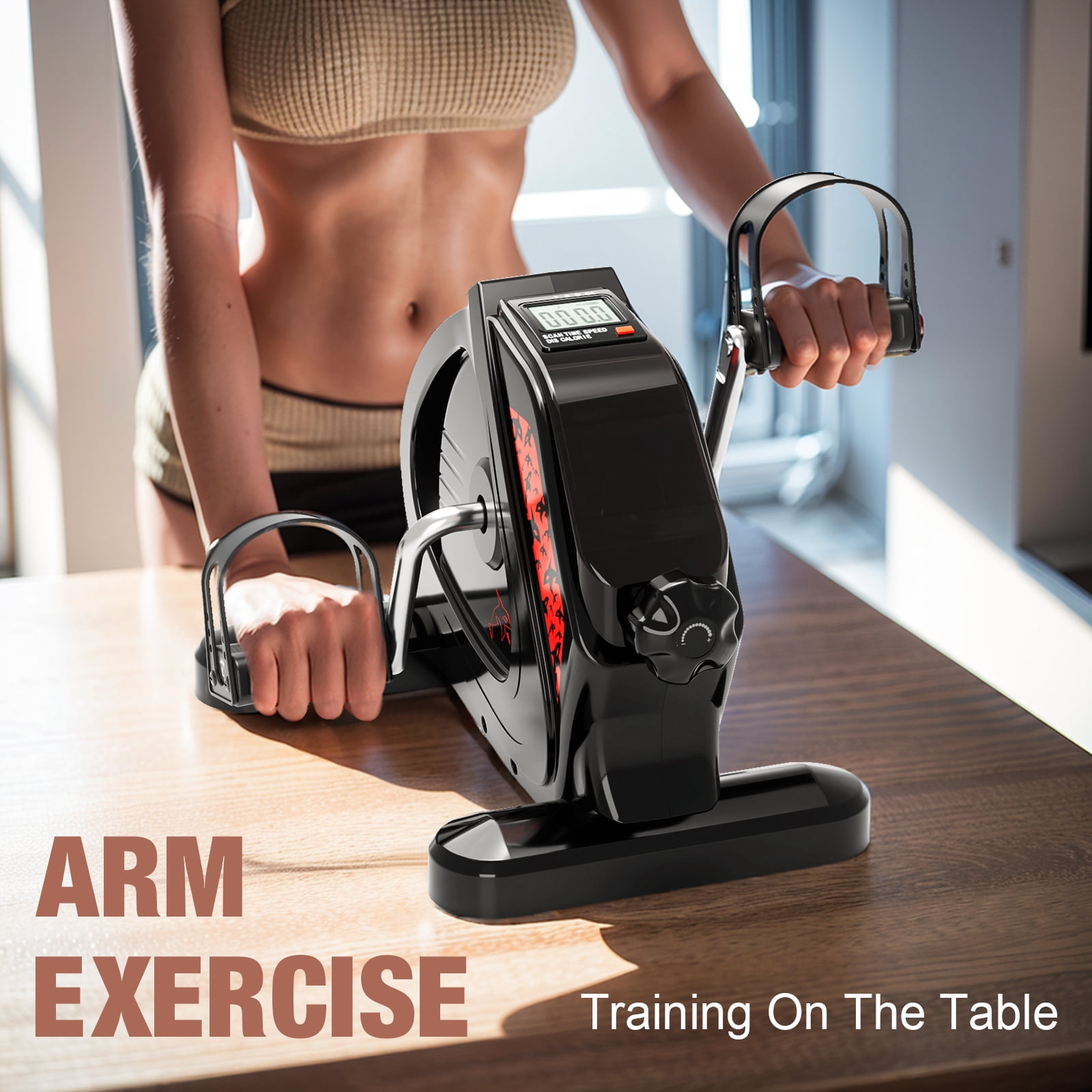 Mini Exercise Bike Under Desk Bike Pedal Exerciser Portable Foot Cycle Arm & Leg Peddler Machine with LCD Screen Displays
