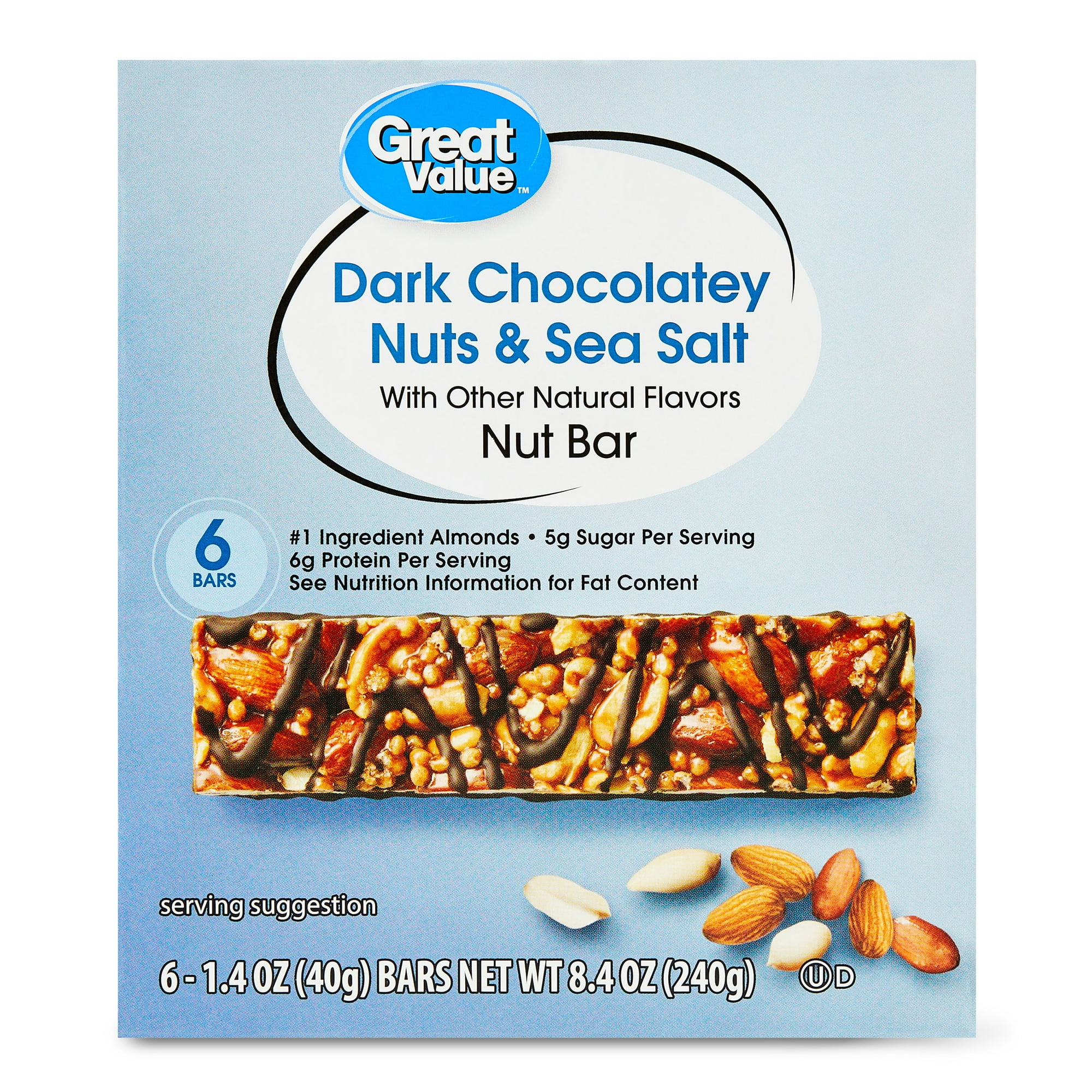 Great Value Dark Chocolatey Nuts & Sea Salt Nut Bars, 1.4 oz, 6 Count