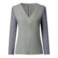 thumbnail image 4 of DPTALR Grande Taille Femme Dentelle Uni à Empiècements Manches Longues Blouse Ajustée Col en V Hauts Chemise, 4 of 6