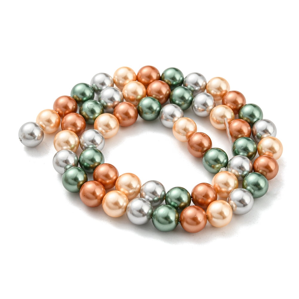 Electroplated Shell Pearl Beads Strands Dyed Round Chocolate 8mm Hole: 0.8mm 52pcs/strand 15.94 inch(40.5cm)