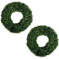 Pure Garden Set of Two 16.5-Inch Indoor/Outdoor Artificial Boxwood Wreaths