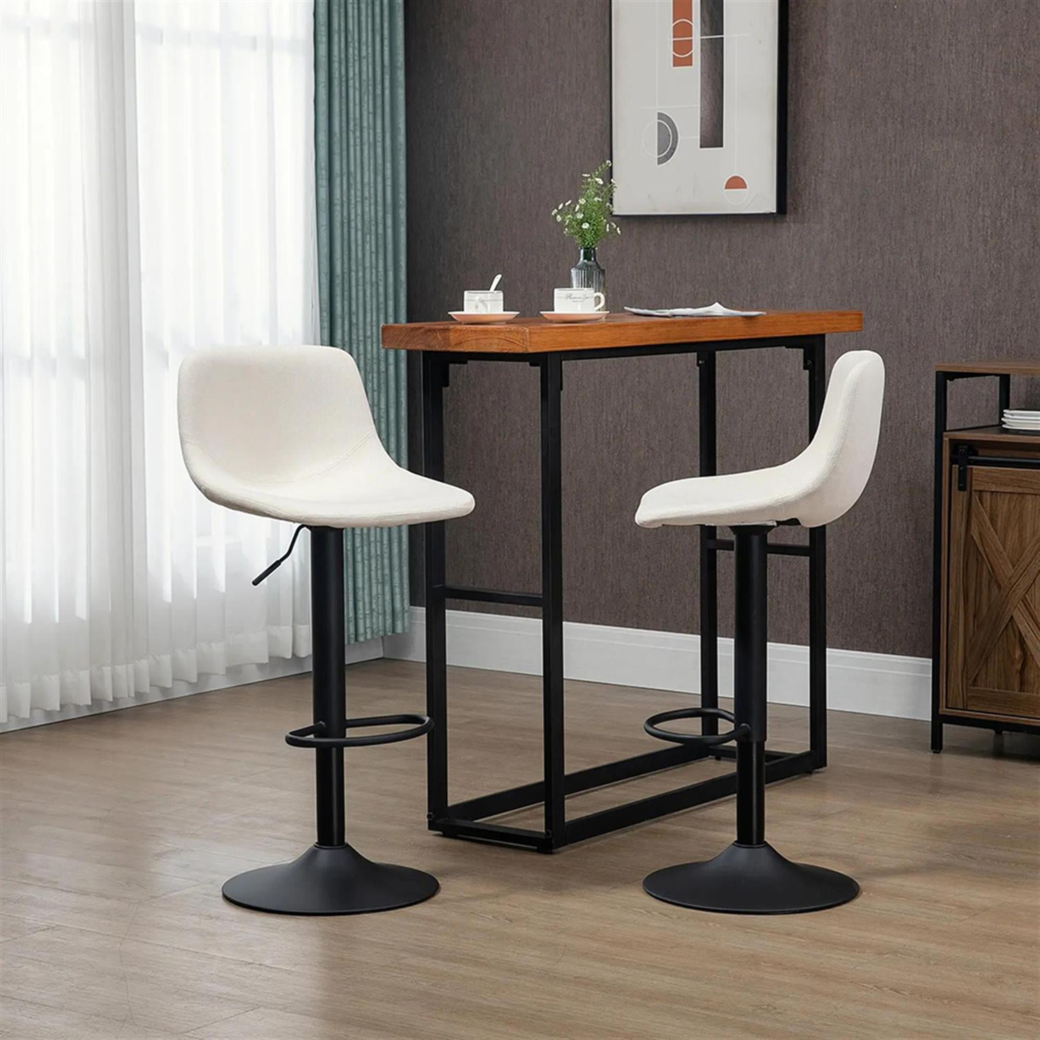 Demi Bonn Modern Swivel Bar Stool Set of 4 with Adjustable Height, Bar Height Stool with Upholstered Back and Steel Legs for Kitchen, Dinning Room, White