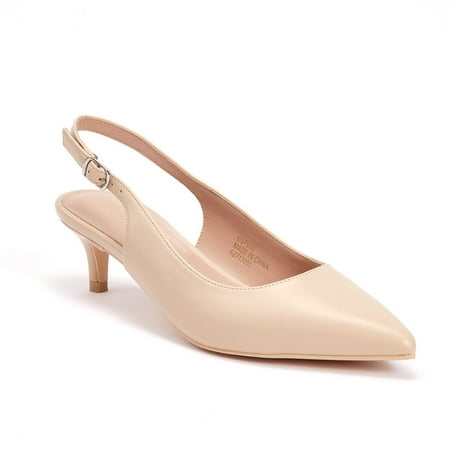 Women s Low Kitten Heel Slingback Ankle Strap Pump Pointed Toe Comfortable Formal Party Wedding Dress Shoes Patent Leather Black 7 Q