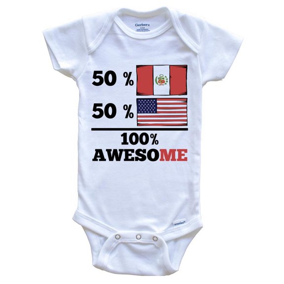 50% Peruvian 50% American 100% Awesome Funny Baby Bodysuit - Peruvian Flag Peru Baby Bodysuit